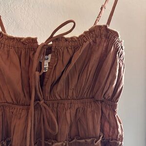 Aerie Brown Pleated Blouse